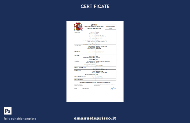 modello Word e PDF del certificato di morte della Spagna in stile verificato